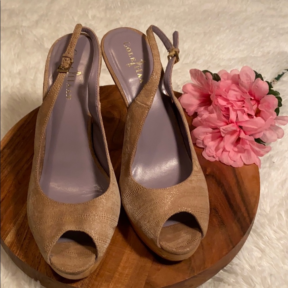 COLE HAAN Open Toe Slingback Platform Heels